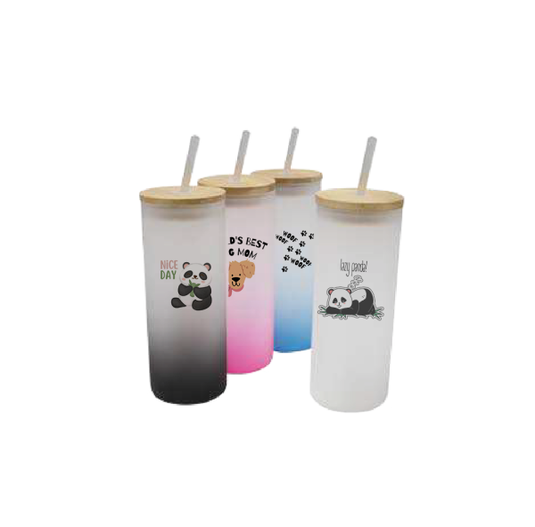 Vaso de Vidrio Nublado con Tapadera de Bambú